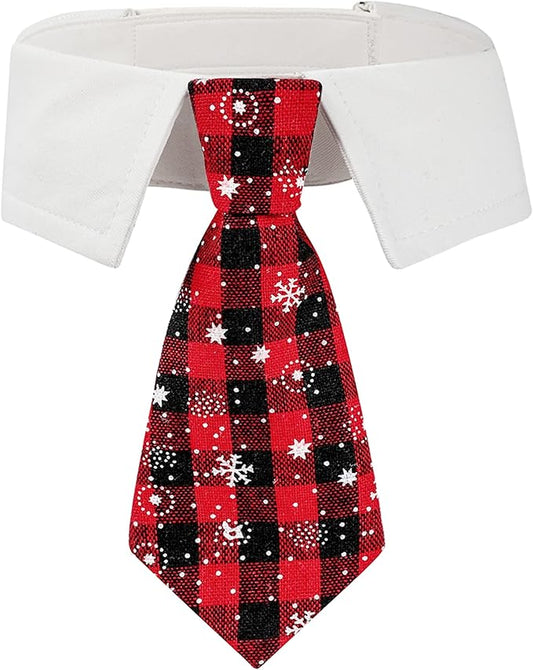 ADOGGYGO Christmas Dog Necktie Pet Tuxedo Christmas Dog Neck Tie Collar with Red Plaid Tie for Small Medium Large Dogs Pets (Large, Red & Black)