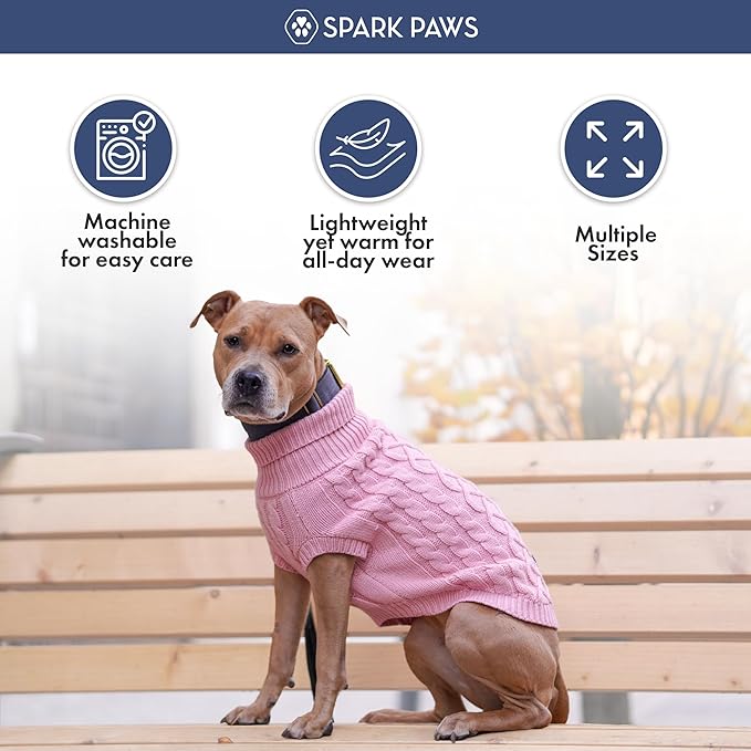 Spark Paws Knit Dog Sweater – Ultra Soft Warm Winter Dog Sweater for Small, Medium & Large Dogs – Stretch Fit Pet Sweater for French Bulldog, Pitbull, Girl & Boy Dogs Jacket, (Pink Cableknit, 3XL)
