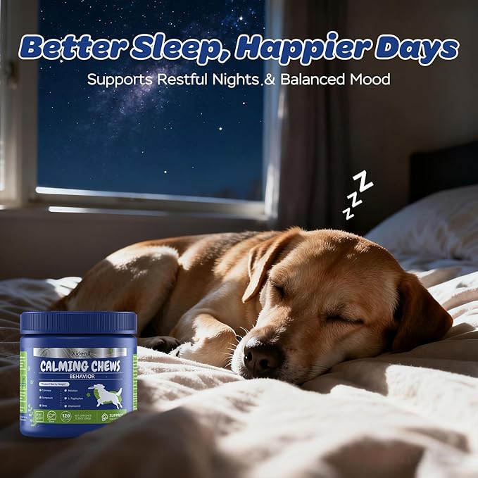 Calming Chews for Dogs – Relaxation & Stress Support with Chamomile, Valerian Root, L-Theanine, Passionflower & Ashwagandha – Calming Support with Glucosamine, Chicken Flavor, 120 Count