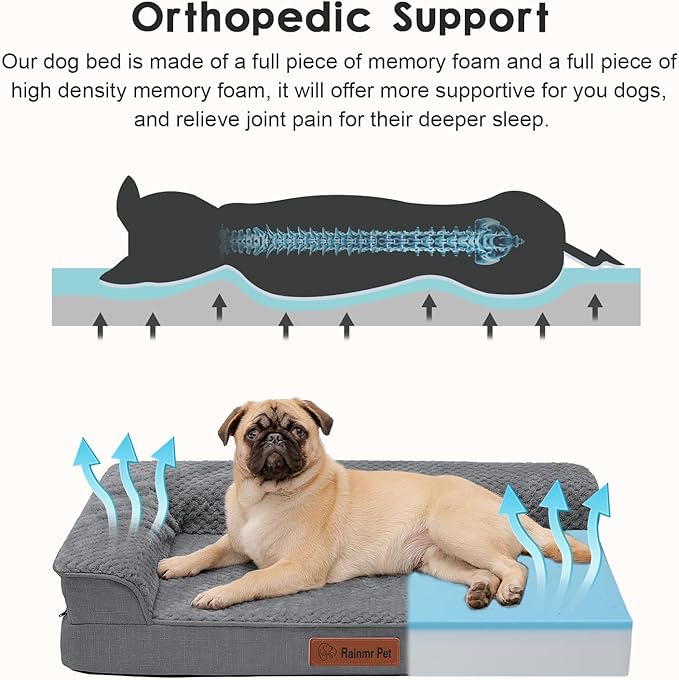 Orthopedic Dog Bed Medium Size Dog, 35x23x6 Inches Memory Foam Pet Bed for Medium and Large Dogs, Washable Removable Cover, Nonskid Bottom, Waterproof, Dark Grey