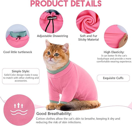 Sticky Cat Clothes Stretchy, Sphynx Hairless Sweater & Pajamas for Cats only, Soft Cat Onesie for Cats After Surgery Female Male & Hair Loss Prevention, Pink XL