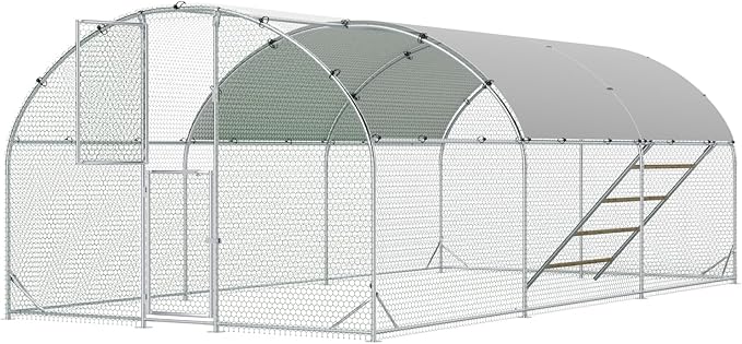 Large Chicken Coop,10x20x6.5FT Metal Chicken Run for Yard with Feeding Door, Round Top Walk-in Chicken Pen,Outdoor Poultry Cage with Anti-UV Cover,Rabbit Duck House