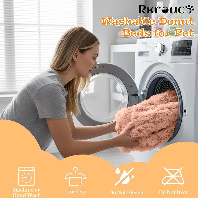 Fluffy Dog Bed Calming Donut Beds for Large Dogs Warming Round Small Medium Pet Nest Cozy Cat Mattress Indoor Washable Puppy Kennel Kittens Sleep Mat (XS, 20×20 inch, Fresh Pink)