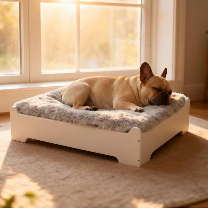 Elevated Dog Bed,27×21 Inch Small Raised Dog Couch with Cover, White S Supports up to 40lbs