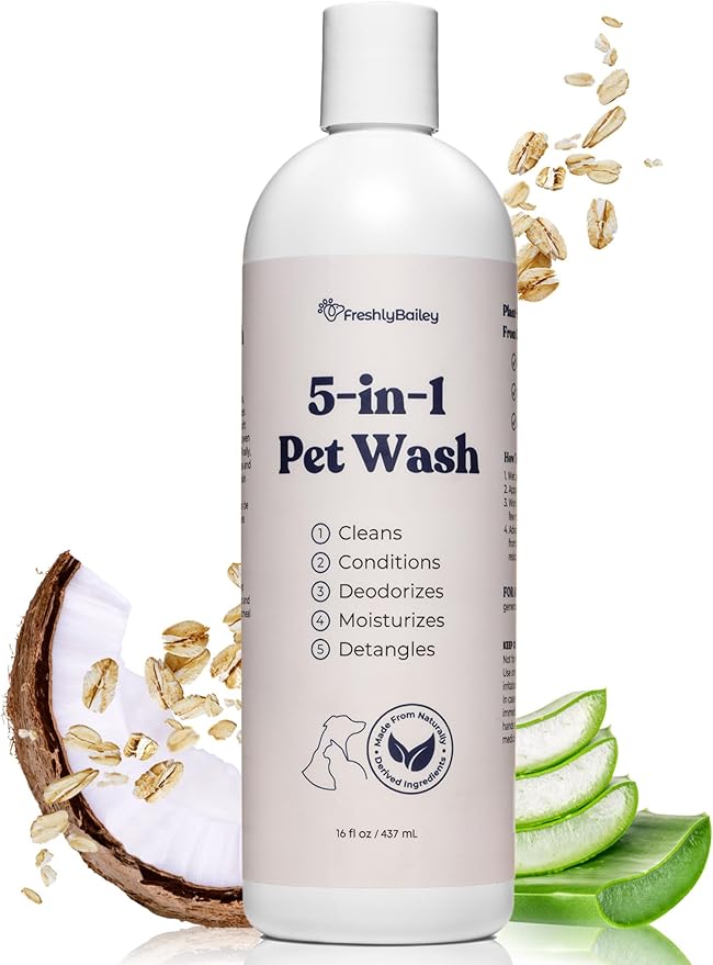 Dog and Cat Shampoo and Conditioner for Dogs and Cats - Best 5 in 1 Fresh Pet Wash - Natural Ingredients Perfect for Sensitive Skin - Cleans, Conditions, Detangles, and Moisturizes - 16OZ