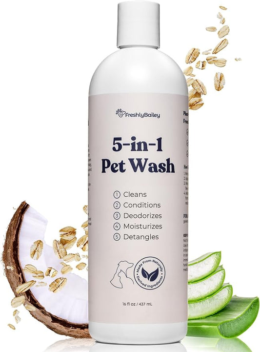 Dog and Cat Shampoo and Conditioner for Dogs and Cats - Best 5 in 1 Fresh Pet Wash - Natural Ingredients Perfect for Sensitive Skin - Cleans, Conditions, Detangles, and Moisturizes - 16OZ
