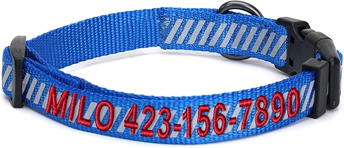 Pawtitas Reflective Dog Collar Reflective Thread Reflective Dog Collar Personalized Name Phone Number Adjustable Collar for Small Dogs Small Puppy Blue Dog Collar Extra Small Breeds