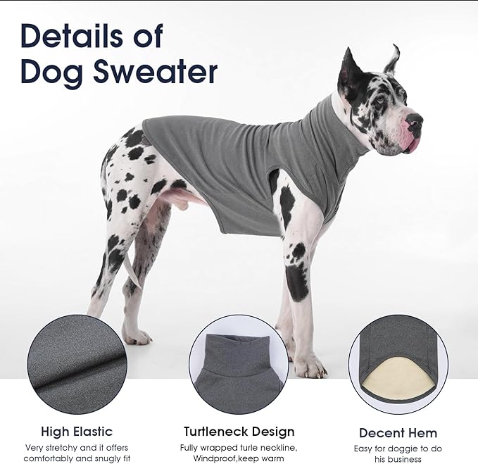 IECOii Small Dog Sweater,Stretch Fleece Vest - Grey, Medium,Warm Pullover for Winter Spring and Fall, Soft & Lightweight Dog Sweatshirt Indoor Outdoor Clothes,Turtleneck for Small Medium Dogs Girl Boy