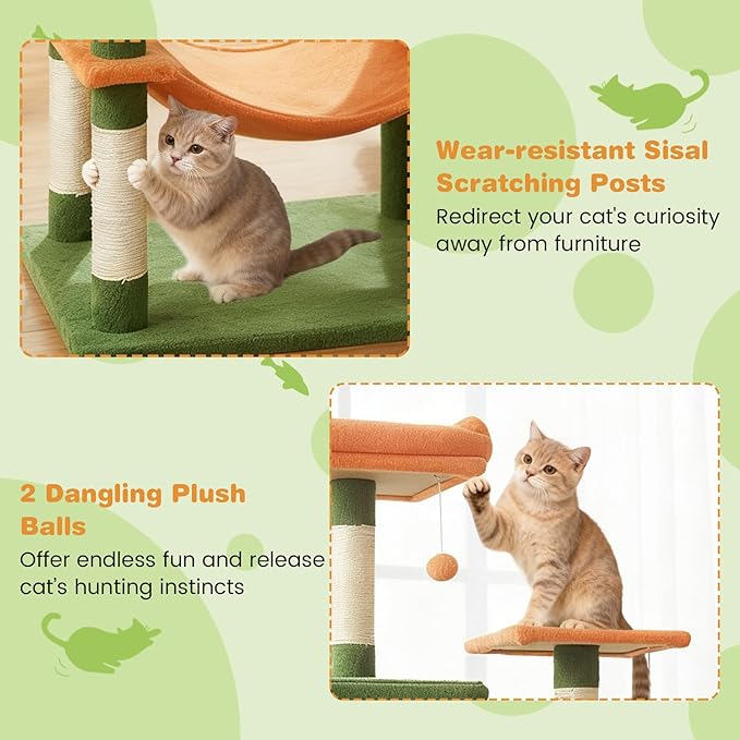 Tangkula Cat Tree for Indoor Cats, 75 Inch Extra Tall Cat Tower with Sisal Scratching Post, Padded Top Perch, Dual Condos, Hammock, 2 Dangling Balls, Platforms, Multi-Level Cat Climbing Furniture