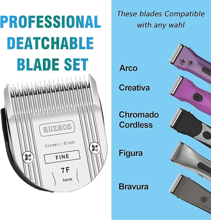 7F Pet Dog Standard Grooming Replacement Blade Compatible with Wahl 5 in 1 Arco,Bravura,Chromado,Creativa,Figura,Motion,Bellissima Clippers,Cutting Length 1/8 in（3mm） 2 Pack