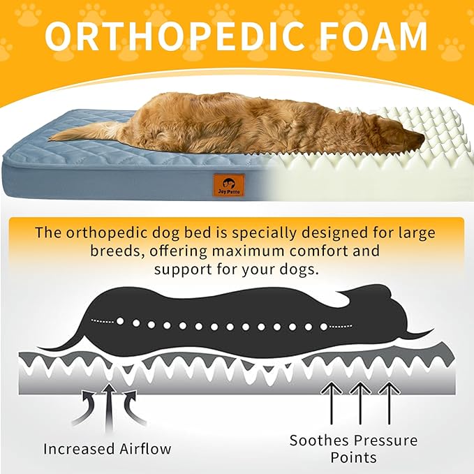 Orthopedic Dog Bed for Medium and Large Sized Dogs - Egg Crate Foam, Machine Washable & Waterproof & Non-Slip Bottom, Ideal Dog Beds for Crate and Indoor Use, 35x22 Inch, Pale Blue Gray