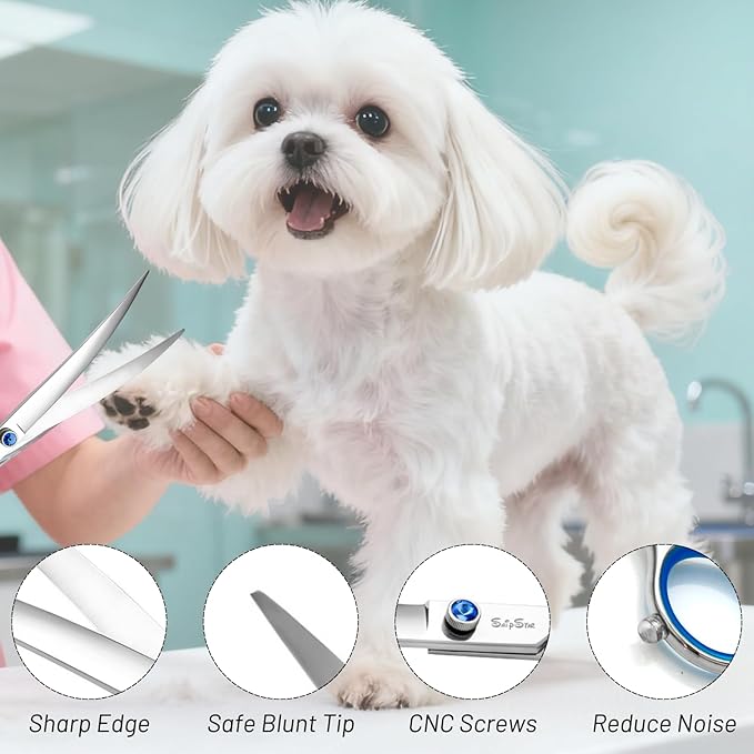 7.5inch Curved Dog Grooming Scissors, VG10 Stainless Steel Sharp Professional Dog Scissors for Grooming, 25° Bend Safety Pet Trimming Shears for Dogs Cats Groomer, with Ergonomic Handle