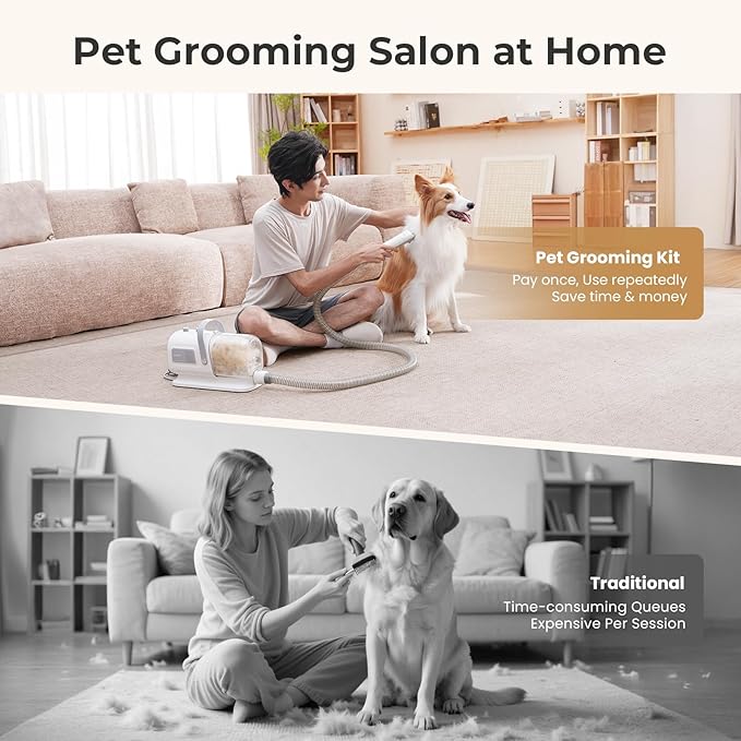 Pecute Dog Grooming Vacuum & Dryer, 7-in-1 Pet Grooming Kit with Clipper, 10000Pa Dog Vacuum for Shedding Grooming, Adjustable Speed & Temp, 55dB Low Noise