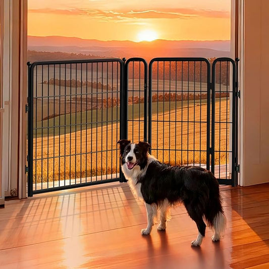 FXW Dog Gate Extra Wide Designed for Indoor Use, Adjustable Width Up to 55-inch Wide (32" H 2 Wire Panels for Small and Medium Dogs), Black