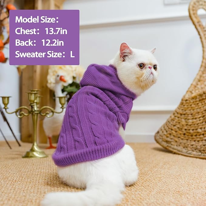 PUPTECK Winter Dog Cat Sweater Coat - Soft Cold Weather Clothes Knitwear for Kitties & Small Dogs Indoor Outdoor Walking Warm, Knitted Classic for Doggies Kitties Girls Boys, Purple M