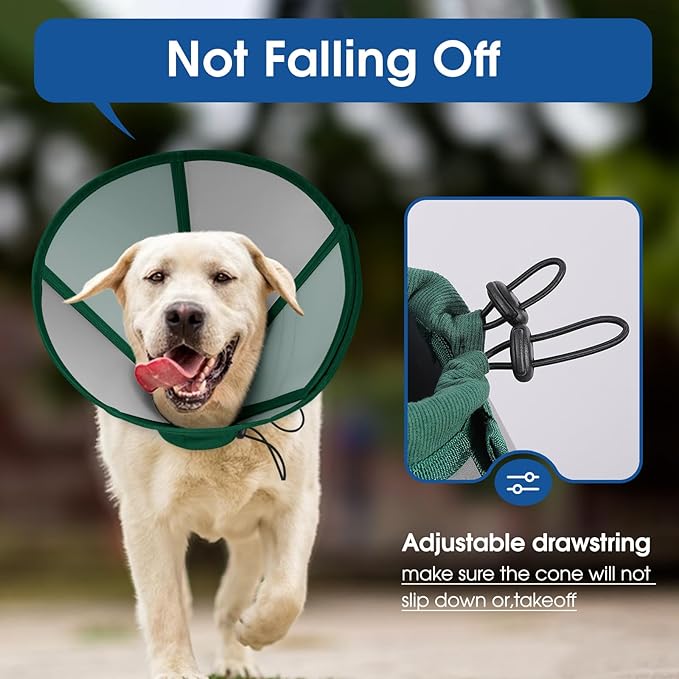 SUNFURA Dog Cones for Large Dogs, Soft Dog Cone to Stop Licking, Adjustable Cone for Dogs After Surgery, Pet Cone Collar Alternative for Wound Healing, Green X-Large