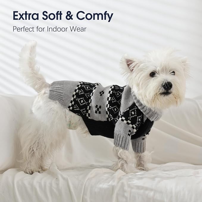 IECOii XXL Dog Sweater for Large Dogs Boy, Pitbull Sweater for Dogs Boy with Sleeve, Warm Male Fall Knitwear Mid Neck Pullover,Cozy & Elastic Dog Winter Sweaters for Cold Days, Grey, 2XL