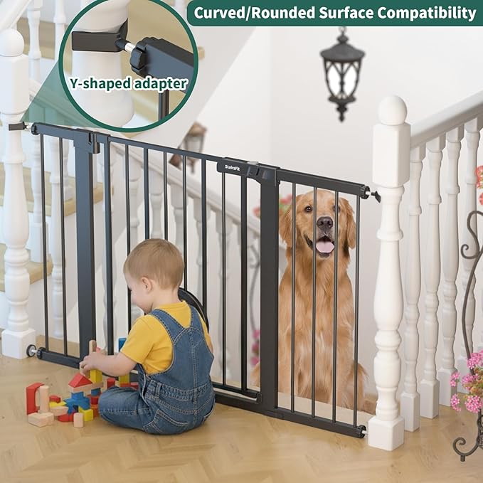 29.5"-40.5" Baby Gate with Cat Door for Stairs & Doorways - No Drilling, Easy Install 30.5" Tall, Auto-Close Metal Gate, Pressure Mounted - Indoor Gate for Cats and Pets, Black