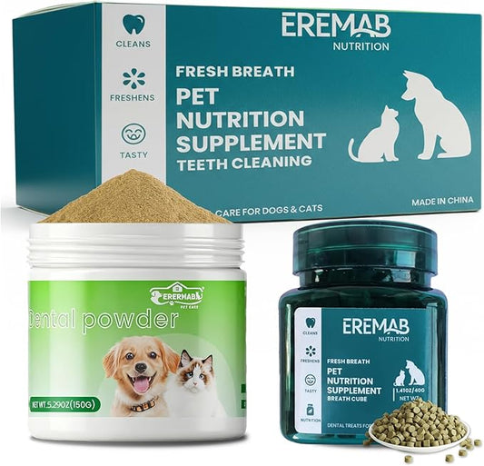 Dog Teeth Cleaning Powder,Dog Dental Powder and Dog Breath Freshener, Teeth Cleaning Made Easy, The Tooth Powder Set Includes Freeze-Dried Teeth Cleaning Treats, Complete Dental Care Solution