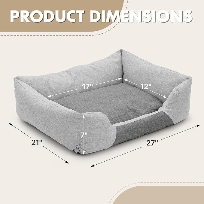 Athena Collection Dog Bed Medium Size Dog, 27 Inches Washable Dog Bed for Medium Cats Pets, Cozy Soft Warming Fabric with Nonskid Bottom, Grey