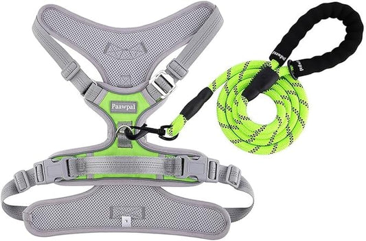 Adjustable Dog Harness - No Pull, Reflective, Soft Padded for Small, Medium, Large Dogs - Includes Leash Green XL