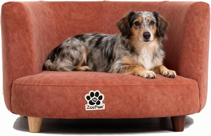 Dog Bed, Large Dog Couch with Washable Cover, Wooden Legs, Elevated Fancy Foam Pet Sofa for Medium & Large Breeds(Orange)