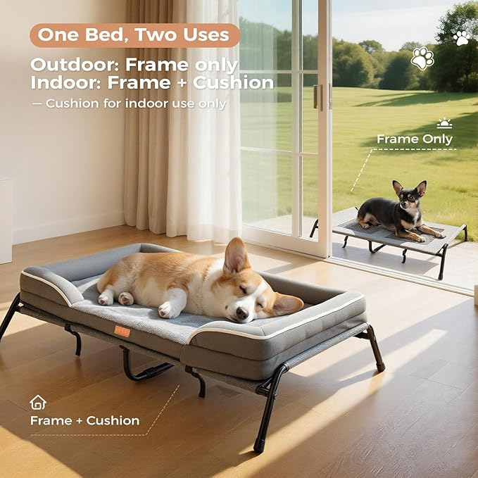 Lekereise Raised Dog Bed for Medium Dog 42x29 Inch, Orthopedic Pet Beds with Waterproof Egg Crate Foam, Removable Dogs Couch Bed for Indoor Outdoor, 2-in-1 Design, Load 70lb, Grey