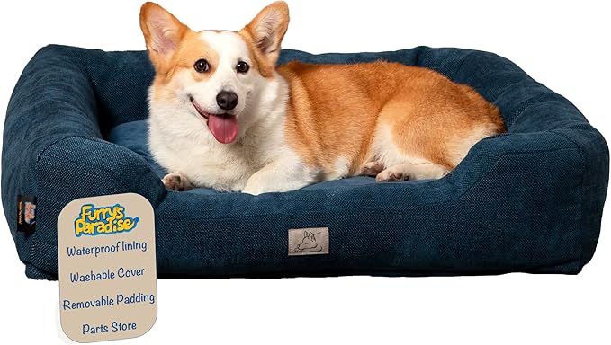 Furry's Paradise Foam Cuddler Pet Bed with Waterproof Liners, Reversible Cushion, Washable Cover, Recycled Fibers and Non-Slip Bottom. (Deeper Waters, Orthopedic Medium)