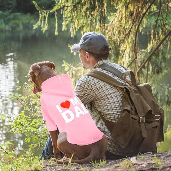 GreenJoy Dog Sweater Dog Hoodie Cold Weather Dog Coat Hooded Sweatshirt for Puppies,Cats, Small Medium Large Dogs (Pink(I Love My Dad), Small)