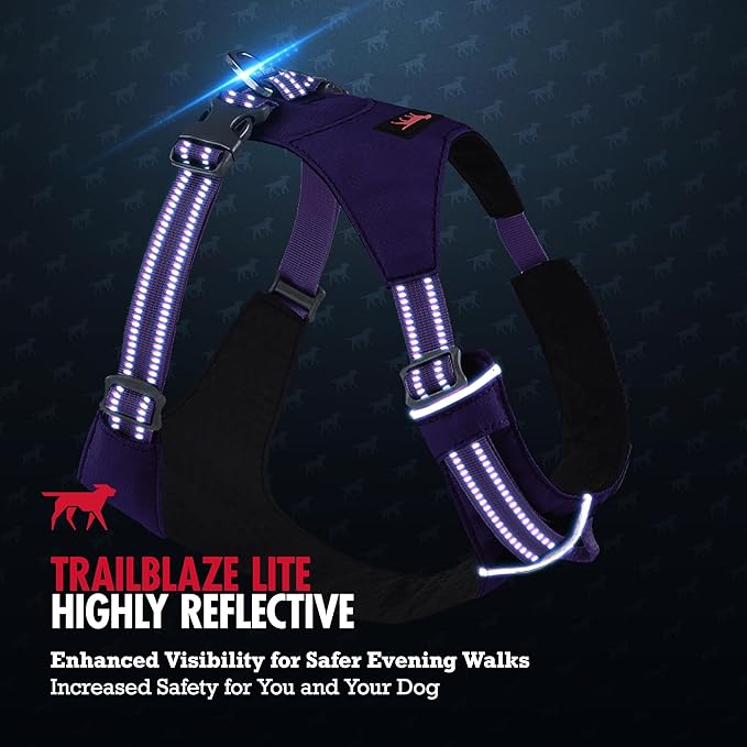 Tuff Pupper All-Day Wear Dog Harness | for Walking, Trail Running, Hiking | Front & Back Leash Clips | Reflective Trim | Easy On/Off Buckles | Lightweight Breathable | No Pull Design (Small, Purple)