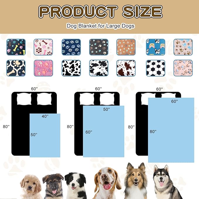 Rezutan Dog Blankets for Large Dogs, Medium Dog Blanket Soft Fluffy Premium Fleece Flannel Throw for Pet Puppy Cat Paw Blanket, Black Grey, 50x60 inch