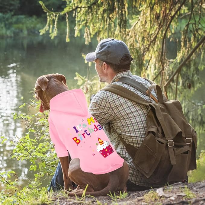 GreenJoy Dog Sweater Dog Hoodie Cold Weather Coat Hooded Sweatshirt for Puppies,Cats, Small Medium Large Dogs (Pink(It's My Birthday), X-Large)