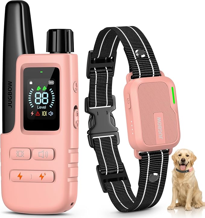 Jugbow Dog Shock Collar - 4200FT Dog Training Collar with Remote, IPX8 Waterproof Electric Dog Collar with 4 Training Modes, Security Lock, Rechargeable eCollar for 10-120lbs Dogs (Pink)