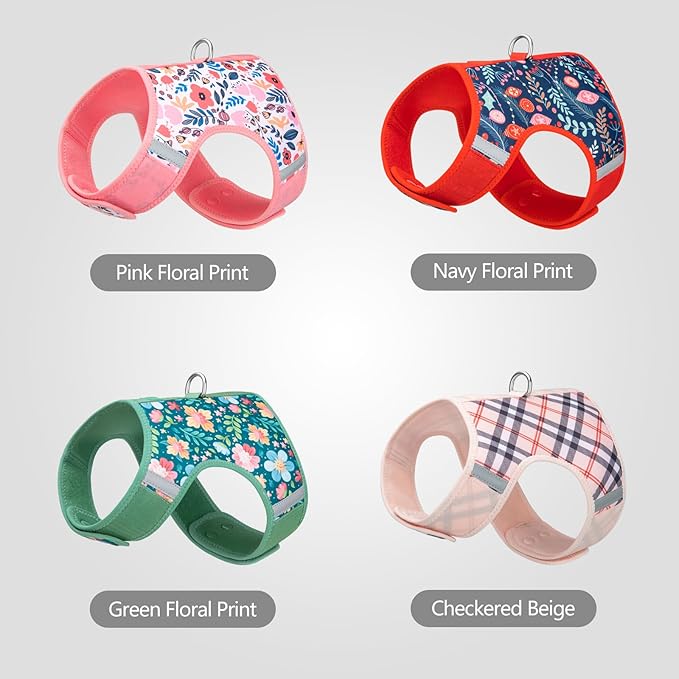 Dog Harness for Small Sized Dog,Hook-and-Loop Easy On/Off, Reflective Adjustable Soft Mesh Vest for Puppy (Navy Floral Print,M)