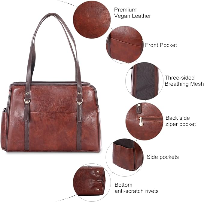 Dog Carrier Purse, Fashion Leather Pet Carrier with Pockets, Airline Approved Soft Sided Dog Carrying Bag for Puppy Cat Dog Coffee