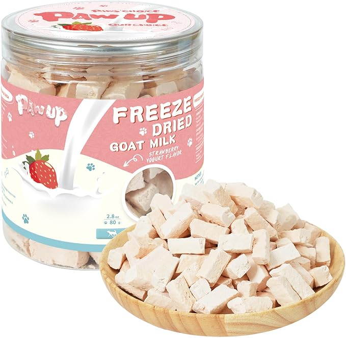 PAWUP Freeze Dried Dog Treats, Goat Milk Yogurt Flavor with Strawberry,Gentle Goat Milk Snacks for Sensitive Stomachs Puppies, 2.8 oz