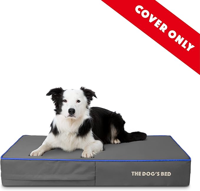 The Dog's Bed Replacement Outer Cover ONLY (Outer Cover ONLY - NO Bed, NO Waterproof Inner) for The Dog's Bed, Washable Oxford Fabric, Large 6 Inches (Grey with Dark Blue Trim)