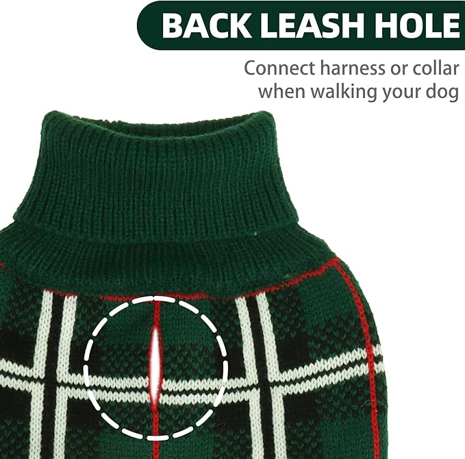 PUPTECK Dog Sweaters for Large Medium Small Dogs - Fall Classic Plaid Style Puppy Holiday Winter Coat Clothes Warm, Green, S