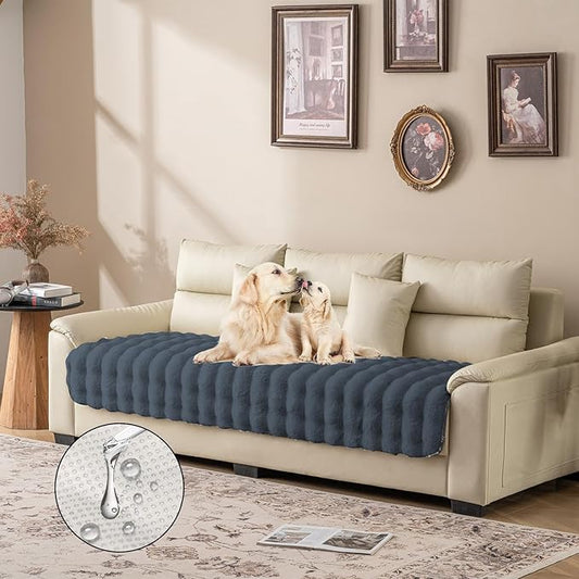 Dogs/Cats Bed Mats, Dog Pad Washable Removable Couch Cover with Anti-Slip Back, Plush Long Fur Mat, Perfect for Small, Medium and Large Dogs.(Noble Gray-Bubble, 30"x70")