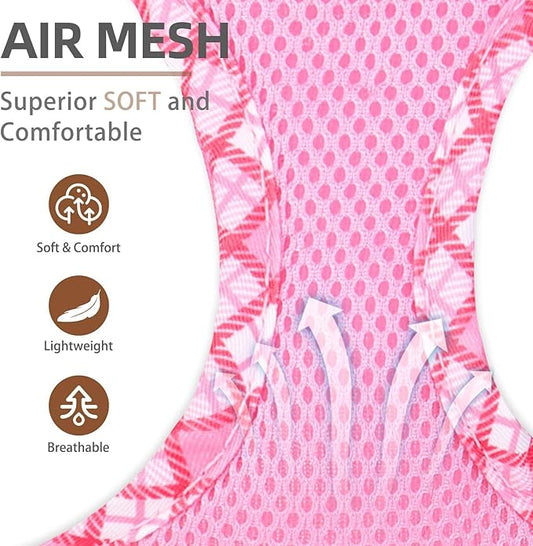 PUPTECK Dog Harness and Leash Set for Small Medium Dogs No Pull Step-in Soft Mesh Puppy Cat Vest Harnesses Reflective at Night, Pink L
