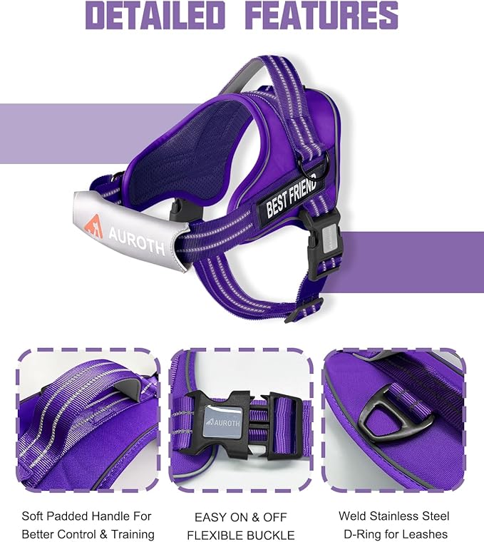 AUROTH Dog Harness and Leash Set, Soft Padded Service Dog Vest with 5.25FT Dog Leash, No Choke, Easy On Pet Vest, Adjustable Reflective No Pull Dog Harness for Large Dogs, Easy Walking and Training