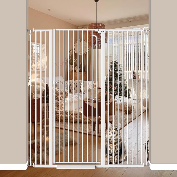 57"" Extra Tall Cat Gate for Doorways, 48.03'' - 52.76'' Wide High Pressure Mounted Dog Gate, Tall Pet Gates for Doorways No Drilling, Auto Close Safety Baby Gates for Dogs Cats(White)