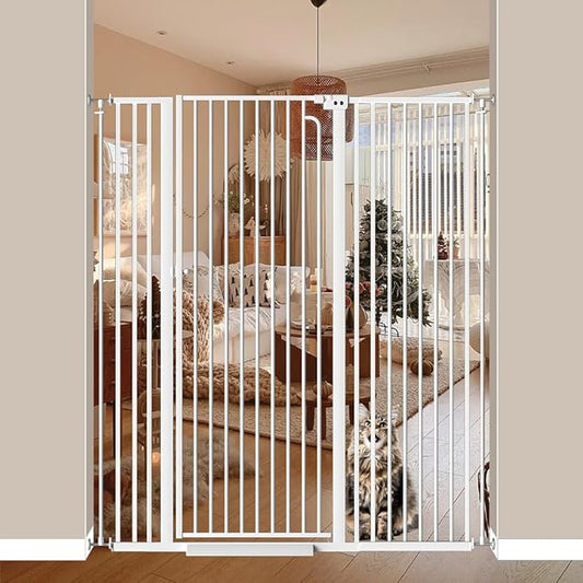 57"" Extra Tall Cat Gate for Doorways, 48.03'' - 52.76'' Wide High Pressure Mounted Dog Gate, Tall Pet Gates for Doorways No Drilling, Auto Close Safety Baby Gates for Dogs Cats(White)
