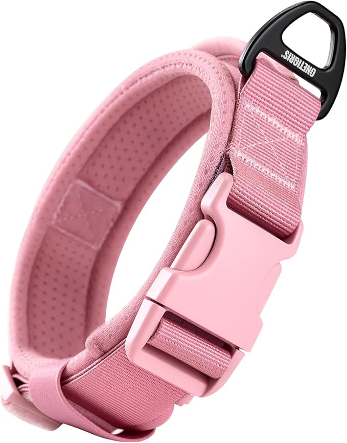 OneTigris Pink Dog Collar for Small Dogs, Soft Padded and Adjustable, Wide Heavy Duty Pet Collars with Durable UTX Buckle for Walking(Pink, S)