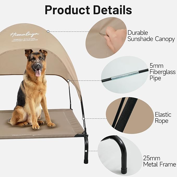Himalaya Elevated Dog Bed, Large Bed with Canopy Removable Shade Tent, Stable Anti-Slip Feet for Pets Camping Indoor Outdoor Brown (Brown-Large)