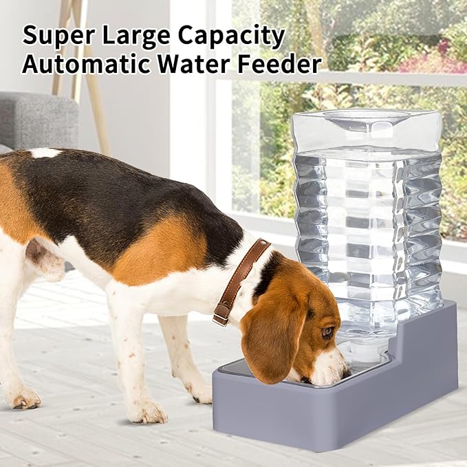 Sfozstra Dog Water Bowl Dispenser: 9L Lagre Automatic Gravity Pet Light Gray Water Dispenser - Stainless Steel Bowl - BPA-Free for Multiple Pets