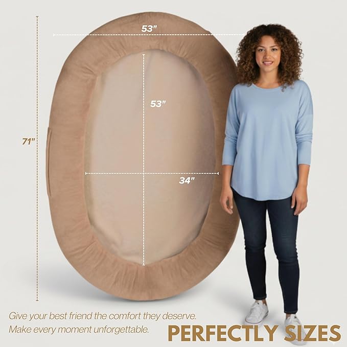 Human Dog Bed for Adults & Pets – Extra Large Cozy Lounger with Ultra-Soft Plush Fabric, Premium Egg Crate Foam & Removable Washable Cover – Oversized Pet Bed for Relaxation & Bonding (Brown & Beige)