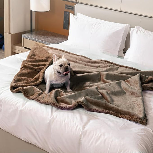 Waterproof Cats Blanket for Pet Dog Throw Blankets for Couch Bed Cover Puppy Fluffy Brown Blankets Leakproof Sofa Couch Coverd Reversible Blanket Mats for Warm Washable-Camel,L