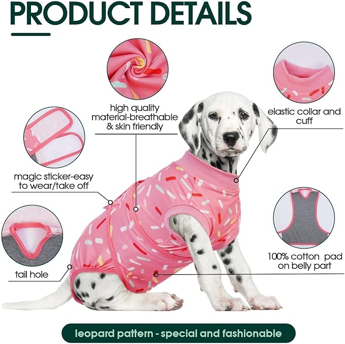 Kuoser Dog Surgery Suit, Comfy Dog Recovery Suit Female Doggie Onesie for Surgery, Post Op Protective Onesie, Soft E-Collar Alternative for Cats & Puppies, PinkRibbon XS