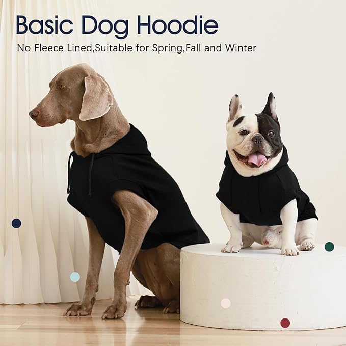 IECOii Dog Hoodie Medium Size Dog, Medium Dogs Sweater with Hood, Soft Pullover Hooded Sweatshirt for Dogs Boy and Girl Indoor & Outdoor, Machine Washable, Black, Large (No Fleece Lined)
